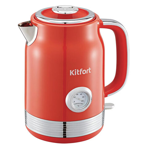 Чайник KITFORT КТ-6791, 1,7л, 2200Вт, закрытый нагревательный элемент, термометр, сталь, красный по низкой цене оптом 