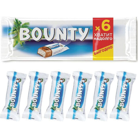 Шоколадные батончики BOUNTY мультипак, 6 шт. по 27,5 г (165 г), 10227314 по низкой цене оптом 