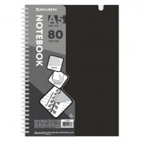 Тетрадь обложка пластик, А5 80л. гребень мягкий, вырубка для ручки, клетка, BRAUBERG, черный, 405376