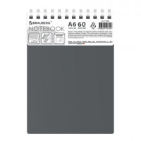 Блокнот МАЛЫЙ ФОРМАТ А6, 60 л., BRAUBERG, силиконовый гребень, обложка пластик, клетка, серый, 117566