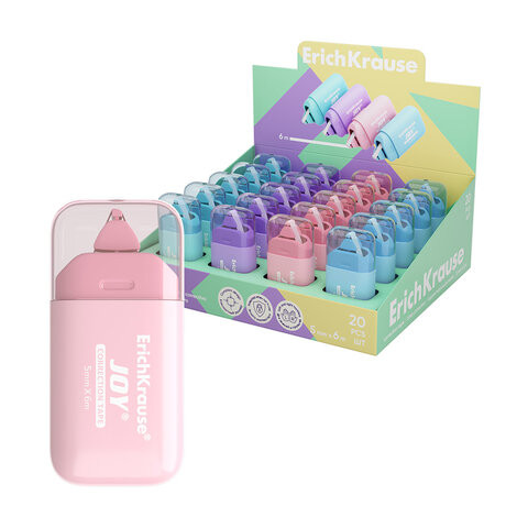 Корректирующая лента ERICH KRAUSE JOY Pastel 5мм*6м, корпус ассорти, блистер, европодвес, 61931 по низкой цене оптом 