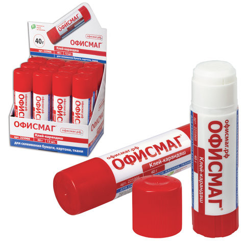 Клей-карандаш ОФИСМАГ, 40 г, 225966 по низкой цене оптом Краснодар, Москва, Уфа, Казань, Барнаул, Владивосток, Хабаровск, Сахалин, Красноярск, Екатеренбург, 