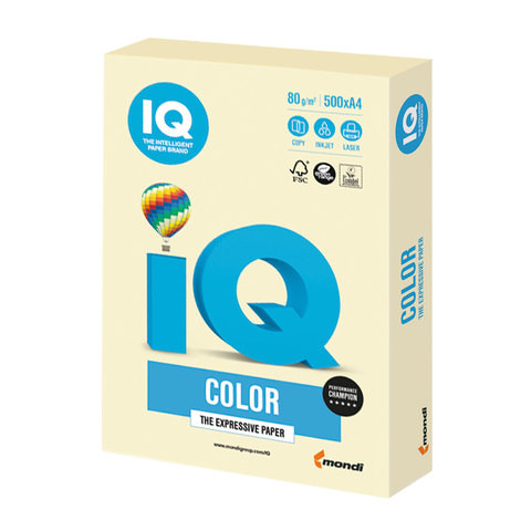 Бумага цветная IQ color, А4, 80 г/м2, 500 л., пастель, ванильная, BE66 по низкой цене оптом 