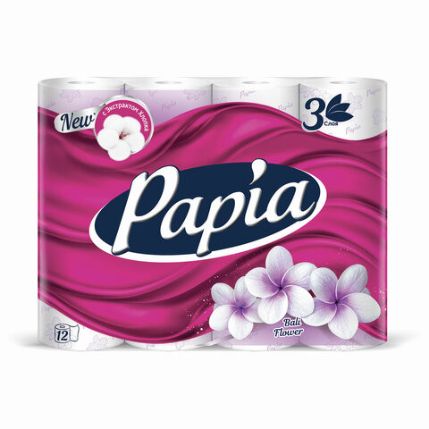 Бумага туалетная бытовая, спайка 12 шт., 3-слойная (12х16,8 м), PAPIA, Балийский цветок, 5058576 по низкой цене оптом 