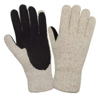 Перчатки шерстяные АЙСЕР, утепленные со спилковыми накладками, размер 11 (XXL), бежевые/черные, ПЕР701