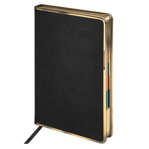 Ежедневник датированный 2026 А5 148х218мм GALANT Infinity Gold, под кожу, черный, 117500 по низкой цене оптом 