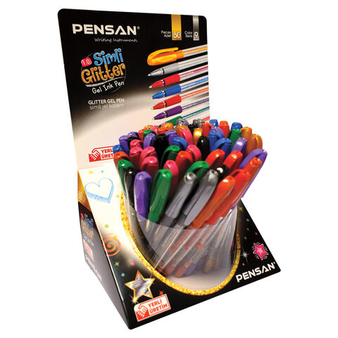 Ручка гелевая PENSAN "Glitter Gel", АССОРТИ, чернила с блестками, узел 1 мм, линия письма 0,5 мм, дисплей, 2280/S60 по низкой цене оптом 