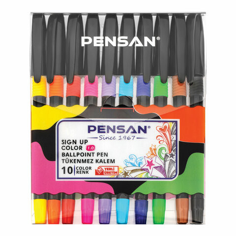 Ручки шариковые масляные с грипом PENSAN "Sign-Up Color", НАБОР 10 ЦВЕТОВ, узел 1 мм, линия письма 0,8 мм, 2410/10 по низкой цене оптом 