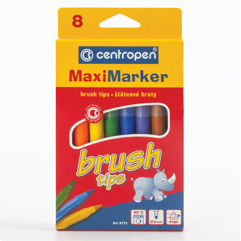 Фломастеры-кисти 8 ЦВЕТОВ CENTROPEN "Brush", смываемые, вентилируемый колпачок, 8773/8KK, 5 8773 0801 по низкой цене оптом 