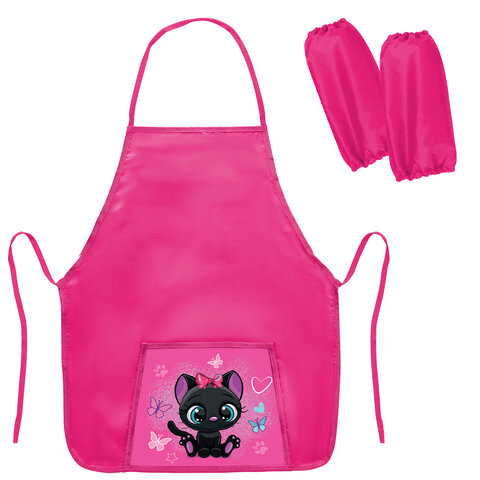 Фартук с нарукавниками для уроков труда ПИФАГОР, 1 карман, 46x54 см, Black kitten, 273761 по низкой цене оптом 
