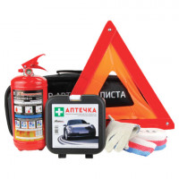 Набор автомобилиста АВТО: аптечка МИРАЛ, огнетушитель ОП-2,знак аварийный, трос, перчатки, 46442