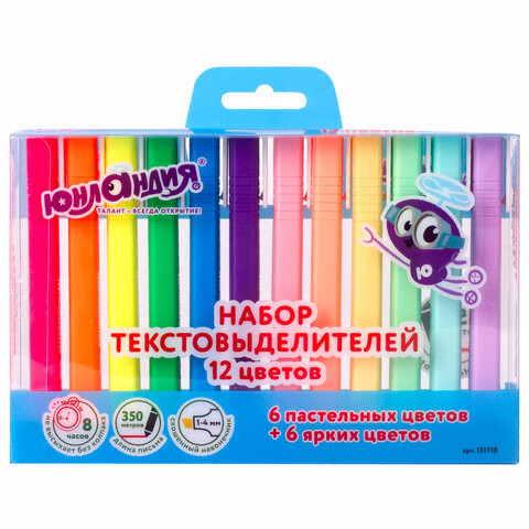 Набор текстовыделителей ЮНЛАНДИЯ 12 шт., АССОРТИ, "COLORSTAR", линия 1-4 мм, 151718 по низкой цене оптом Краснодар, Москва, Уфа, Казань, Барнаул, Владивосток, Хабаровск, Сахалин, Красноярск, Екатеренбург, 