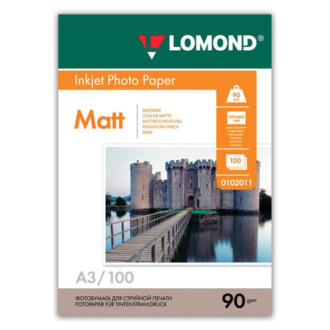 Фотобумага БОЛЬШОГО ФОРМАТА А3, 90 г/м2, 100 листов, односторонняя, матовая, LOMOND, 0102011 по низкой цене оптом 