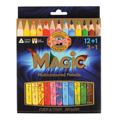 Карандаши с многоцветным грифелем KOH-I-NOOR, набор 13 шт., "Magic", трехгранные, грифель 5,6 мм, европодвес, 3408013001KS по низкой цене оптом 