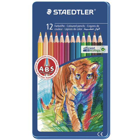Карандаши цветные STAEDTLER (Германия) "Noris club", 12 цветов, металлический пенал, 145 AM12 по низкой цене оптом 