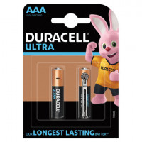 Батарейки КОМПЛЕКТ 2 шт., DURACELL Ultra, AAA (LR03, 24А), алкалиновые, мизинчиковые, блистер