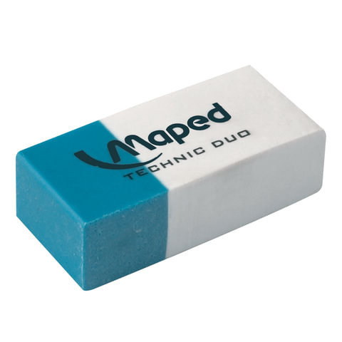 Ластик MAPED (Франция) "Technic Duo", 39х17,6х12,1 мм, бело-синий, прямоугольный, 511710 по низкой цене оптом 