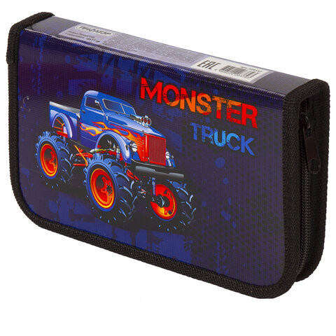 Пенал ПИФАГОР, 1 отделение, ламинированный картон, 19х11 см, "MONSTER TRUCK", 229147 по низкой цене оптом 