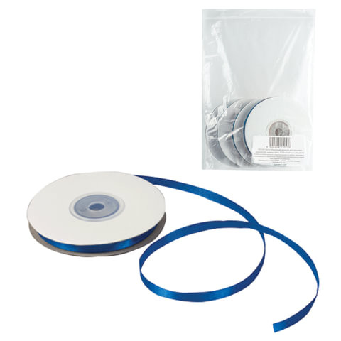 Лента обвязочная атласная для прошивки документов, СИНЯЯ, ширина 6 мм, КОМПЛЕКТ 4х25 м (100 м), +/- 5%, 602334 по низкой цене оптом 