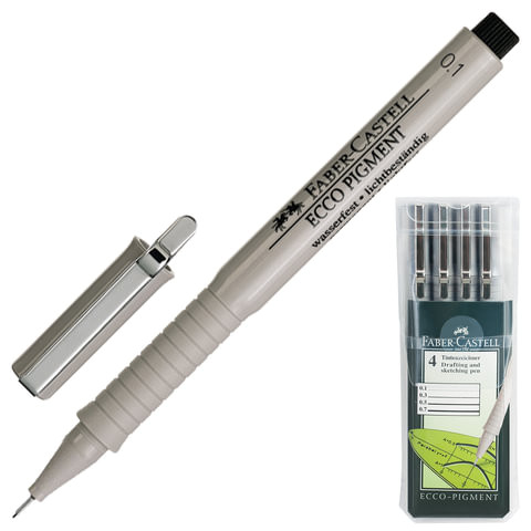 Набор капиллярных ручек (линеров) FABER-CASTELL 4 шт., "Ecco Pigment", ЧЕРНЫЕ, линия 0,1/0,3/0,5/0,7 мм, 166004 по низкой цене оптом 
