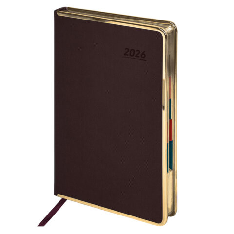 Ежедневник датированный 2026 А5 148х218мм GALANT Infinity Gold, под кожу, темно-коричневый, 117501 по низкой цене оптом 