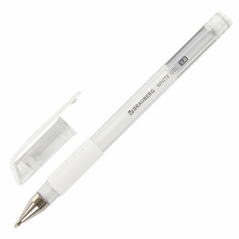 Ручка гелевая с грипом BRAUBERG "White", БЕЛАЯ, пишущий узел 1 мм, линия письма 0,5 мм, 143416 по низкой цене оптом 