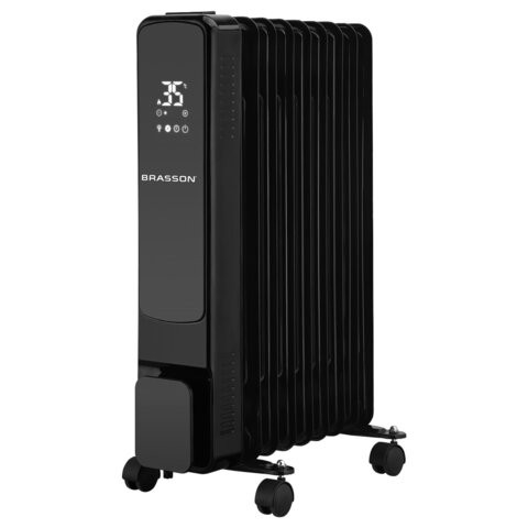 Обогреватель масляный BRASSON BOR-9 TOUCH, 2000 Вт, сенсорное управление, 9 секций, пульт ДУ, таймер, блокировка от детей, черный, 457778 по низкой цене оптом 
