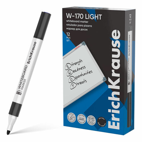 Маркер для доски ERICH KRAUSE "W-170 Light", ЧЕРНЫЙ, круглый наконечник, 2,5 мм, 6356, 63567 Маркер для доски ERICH KRAUSE "W-170 Light", ЧЕРНЫЙ, круглый наконечник, 2,5 мм, 6356, 63567