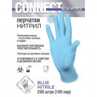 Перчатки нитриловые смотровые 100 пар (200 штук) размер S (малые) голубые CONNECT, ЧЗ, CON-N2-INT-01