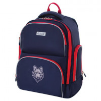 Рюкзак BRAUBERG CLASSIC, легкий каркас, премиум материал, "Wild wolf", синий, 37х32х21 см, 271393