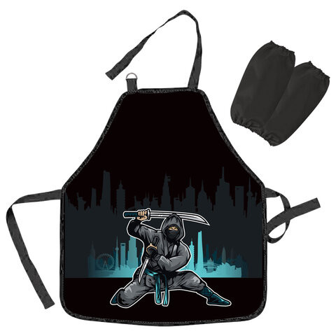 Фартук с нарукавниками для уроков труда ЮНЛАНДИЯ, 45х54 см, "Black Ninja", 271650 по низкой цене оптом 