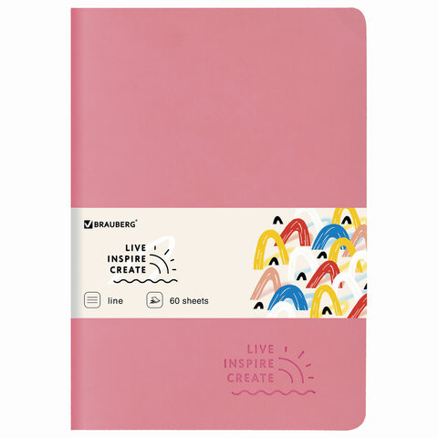 Тетрадь 60 л. в линию обложка кожзам SoftTouch, сшивка, B5 (179х250мм), РОЗОВЫЙ, BRAUBERG RAINBOW, 403885 по низкой цене оптом 
