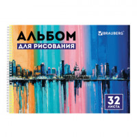 Альбом для рисования, А4, 32 л., гребень, обложка картон, BRAUBERG ЭКО, 205х290 мм, "Мегаполис" (1 вид), 105074