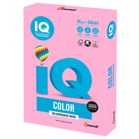 Бумага цветная IQ color, А4, 80 г/м2, 500 л., неон, розовая, NEOPI по низкой цене оптом 