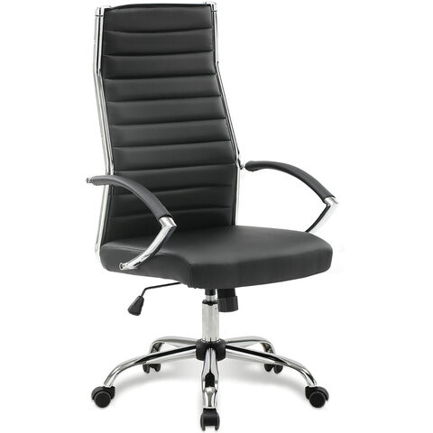 Кресло офисное BRABIX "Style EX-528", экокожа, хром, черное, 531947 по низкой цене оптом 