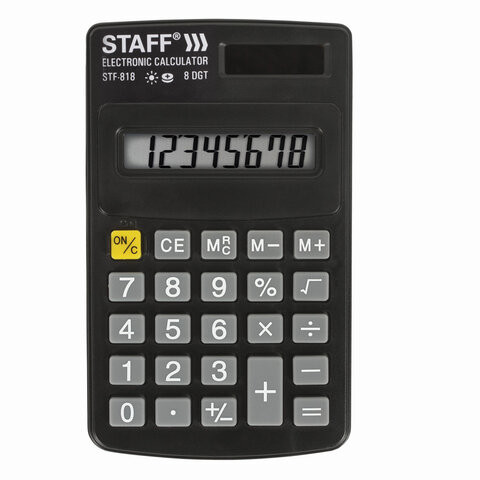 Калькулятор карманный STAFF STF-818 (102х62 мм), 8 разрядов, двойное питание, 250142 по низкой цене оптом 