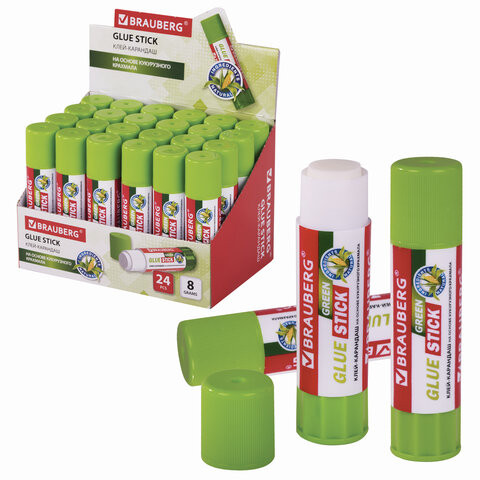 Клей-карандаш на натуральной основе BRAUBERG GREEN, 8 г, 270436 по низкой цене оптом 