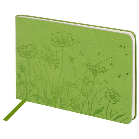 Еженедельник датированный 2026 МАЛЫЙ ФОРМАТ 105х160мм А6 BRAUBERG Imprint, тиснение, зеленый, 117212 по низкой цене оптом 