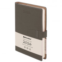 Ежедневник датированный 2025, А5, 143х218 мм, BRAUBERG "Journal", под кожу, застежка, держатель для ручки, органайзер, серый, 117381