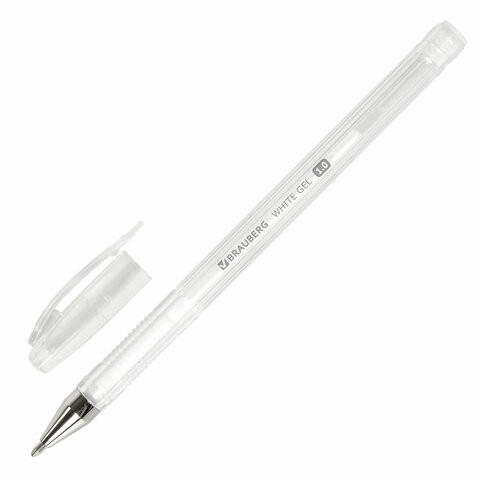 Ручка гелевая BRAUBERG "White Pastel", БЕЛАЯ, корпус прозрачный, узел 1 мм, линия письма 0,5 мм, 143417 по низкой цене оптом 