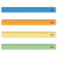 Линейка пластиковая 30 см ПИФАГОР, прозрачная, неоновая, ассорти, 210840