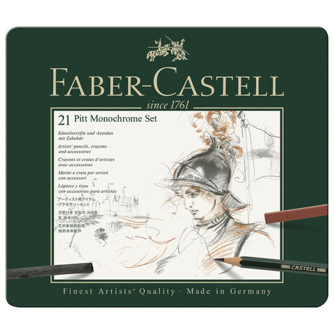 Набор художественный FABER-CASTELL "Pitt Monochrome", 21 предмет, металлическая коробка, 112976 по низкой цене оптом 