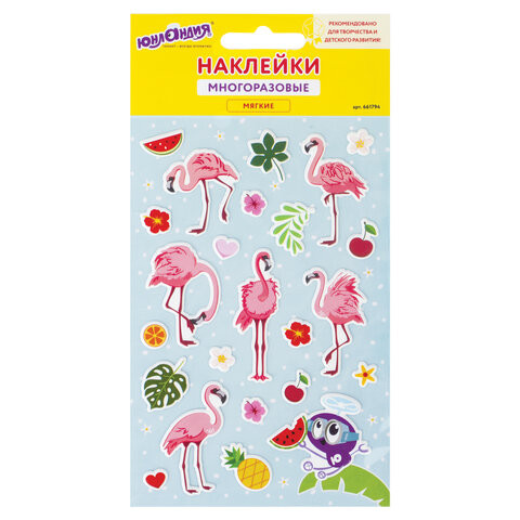 Наклейки зефирные "Фламинго", многоразовые, 10х15 см, ЮНЛАНДИЯ, 661794 по низкой цене оптом 