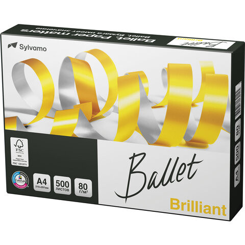 Бумага офисная А4, 80 г/м2, 500 л., марка А, BALLET BRILLIANT, ColorLok, Россия, 168% (CIE), BALBR080X501 по низкой цене оптом 