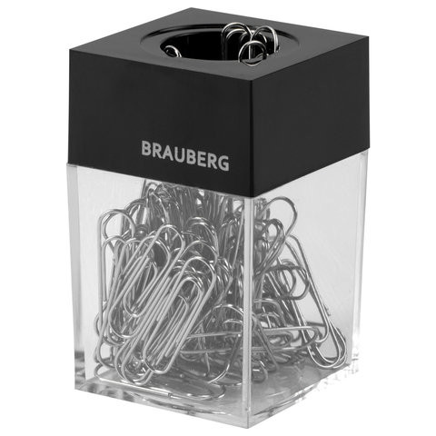 Скрепочница магнитная BRAUBERG со 100 никелированными скрепками 28 мм, прозрачный корпус, 228400 по низкой цене оптом 