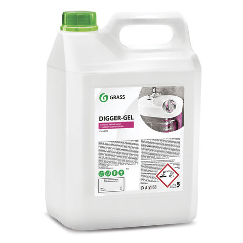 Средство для прочистки канализационных труб 5,3 кг GRASS DIGGER-GEL, гель, щелочное, 125206 по низкой цене оптом 