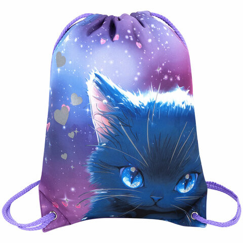Мешок для обуви BRAUBERG PREMIUM, карман, подкладка, светоотражайка, 43х33 см, Anime cat, 272421 по низкой цене оптом 