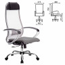 Кресло офисное МЕТТА "К-3" хром, ткань-сетка, сиденье и спинка регулируемые, светло-серое