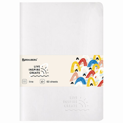 Тетрадь 60 л. в линию обложка кожзам SoftTouch, сшивка, B5 (179х250мм), БЕЛЫЙ, BRAUBERG RAINBOW, 403887 по низкой цене оптом 