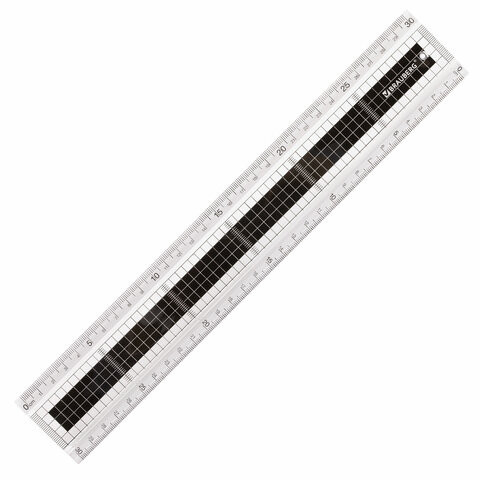 Линейка пластик 30 см BRAUBERG "EXTRA", прочная, прозрачная, черно-белая печать, европодвес, 210744 по низкой цене оптом 